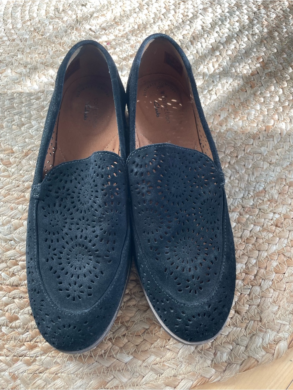 Clarks Women's Black Perforated Slip-On Loafers